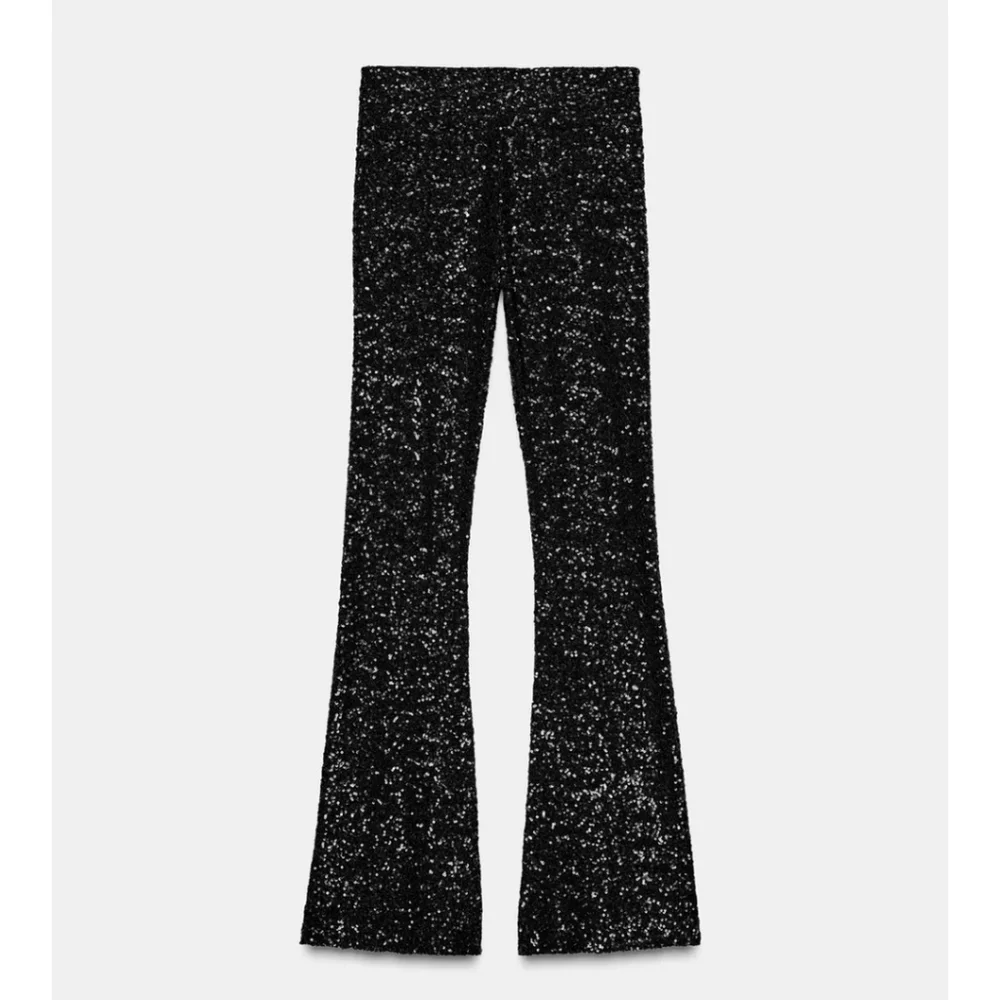 Zara Flared Sequin Pants Size Black